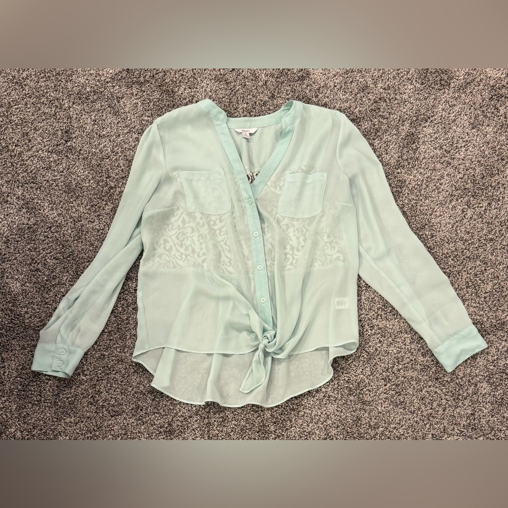 Candie's Mint Green Tie-Front Blouse